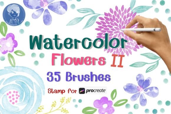 Download Watercolor Flowers II Stamp Procreate - Stamp procreate Collection