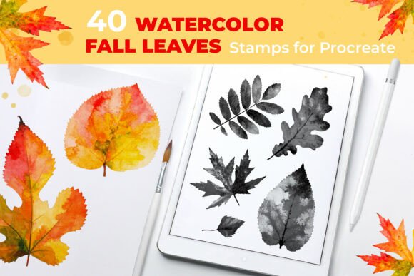 Download Watercolor Fall Leaves Procreate Stamps - Leaves procreate stamps Collection