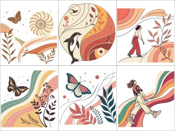 Download Boho Butterfly &amp; Abstract Nature Art Set - Nature art set Collection