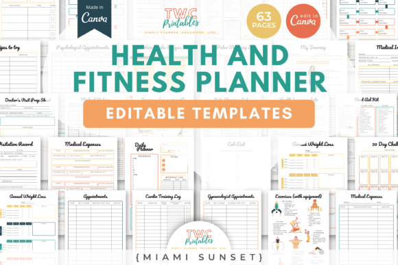 Download Health &amp; Fitness Planner Canva Templates - Fitness planner Collection