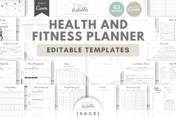 Download Health &amp; Fitness Planner Canva Templates - Fitness planner Collection