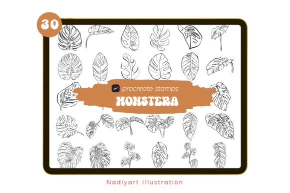 Download 30 Monstera Leaves Procreate Stamps - Leaves procreate stamps Collection
