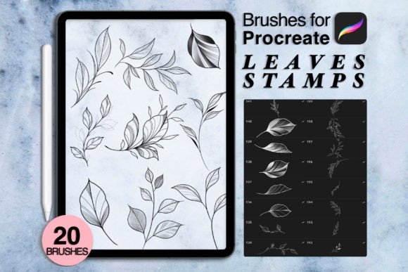 Download 20 Leaves Procreate Stamps - Leaves procreate stamps Collection