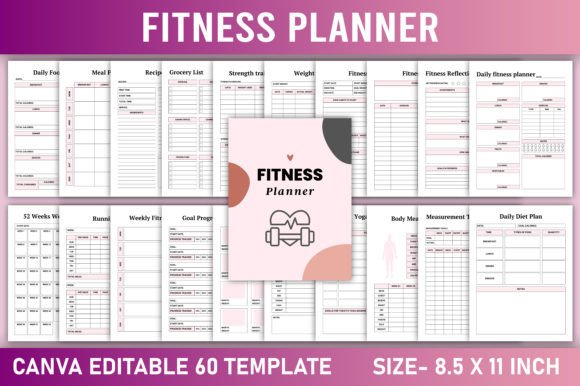Download Editable Fitness Planner Canva Template - Fitness planner Collection
