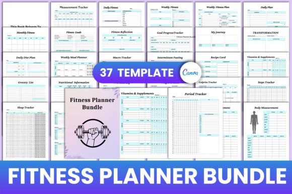 Download Editable Fitness Planner Bundle Canva - Fitness planner Collection
