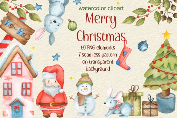 Download Cute  Christmas Clipart Watercolor Kit - Christmas clipart Collection